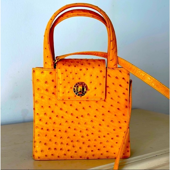 BVLGARI Handbags - BVLGARI Ostrich Skin Crossbody Purse with Top Handle, Vintage ALTA MODA